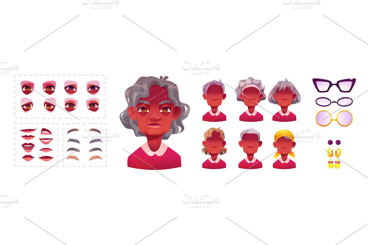 Face constructor of elderly African, a Person Illustration by art PVP - market