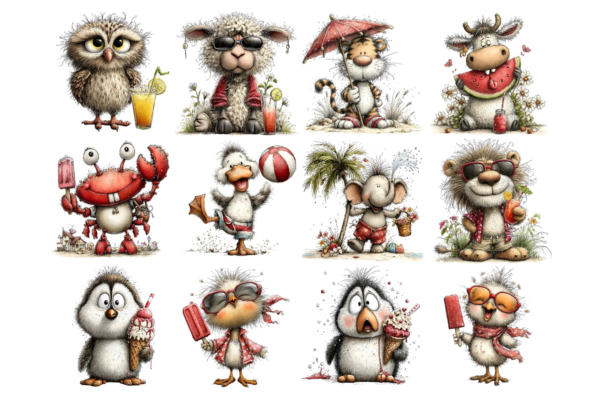 Quirky Summer Animals Clipart, a Seasonal Illustration by Nicolle's Colorful Art (Photo 2 of 5)