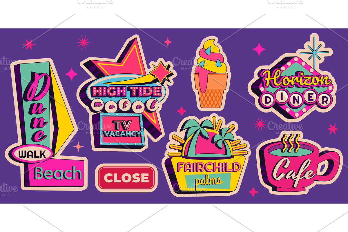 Vintage neon bar and motel signs, an Object Illustration by art PVP - market