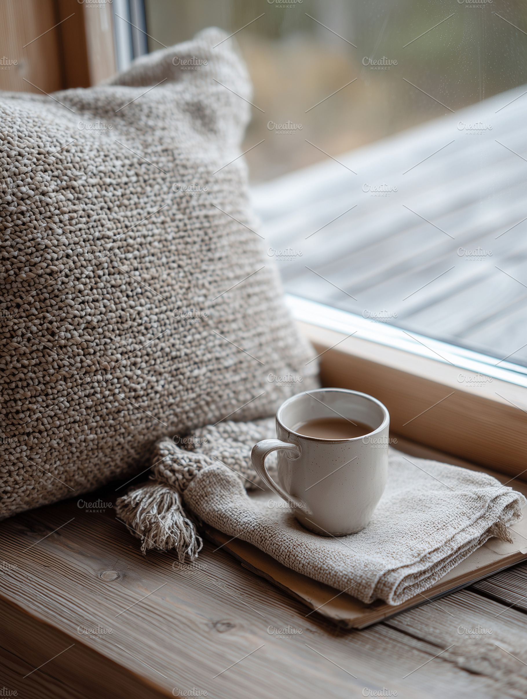 Cozy hygge scene with a cup of, a Food & Drink Photo by MistyDay