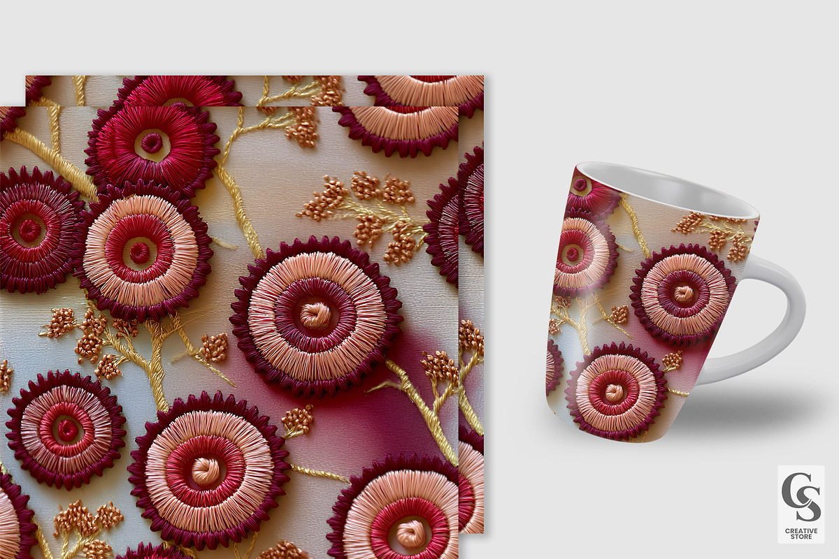 Gear Floral Embroidery Pattern, a Pattern Graphic by Creative Store (Photo 2 of 5)