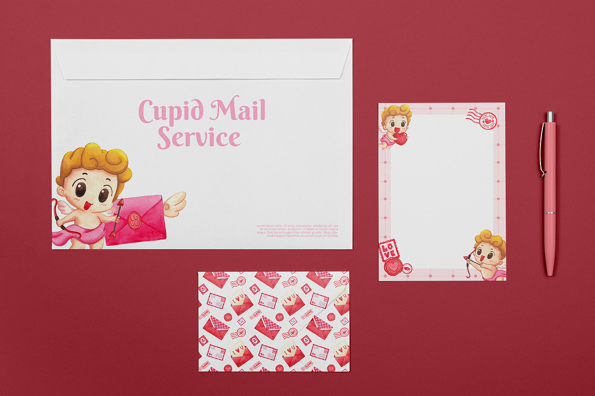 Cupid Mail Service Watercolor, a Seasonal Illustration by CreativeValuation (Photo 12 of 12)