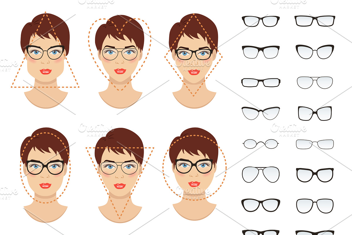 Woman glasses shapes. 9 faces., a Graphic by Cheremuha