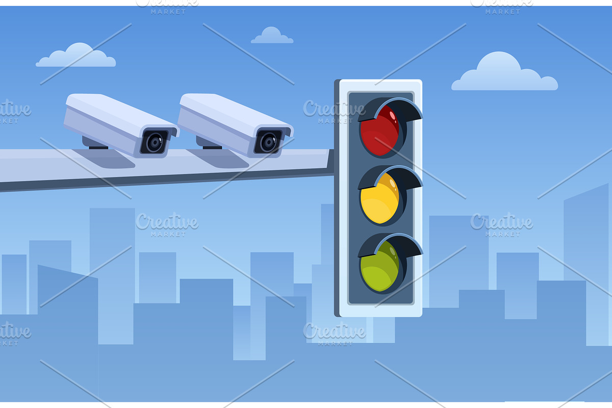 Camera security and traffic light, a Transportation Illustration by Valerie Bodnar
