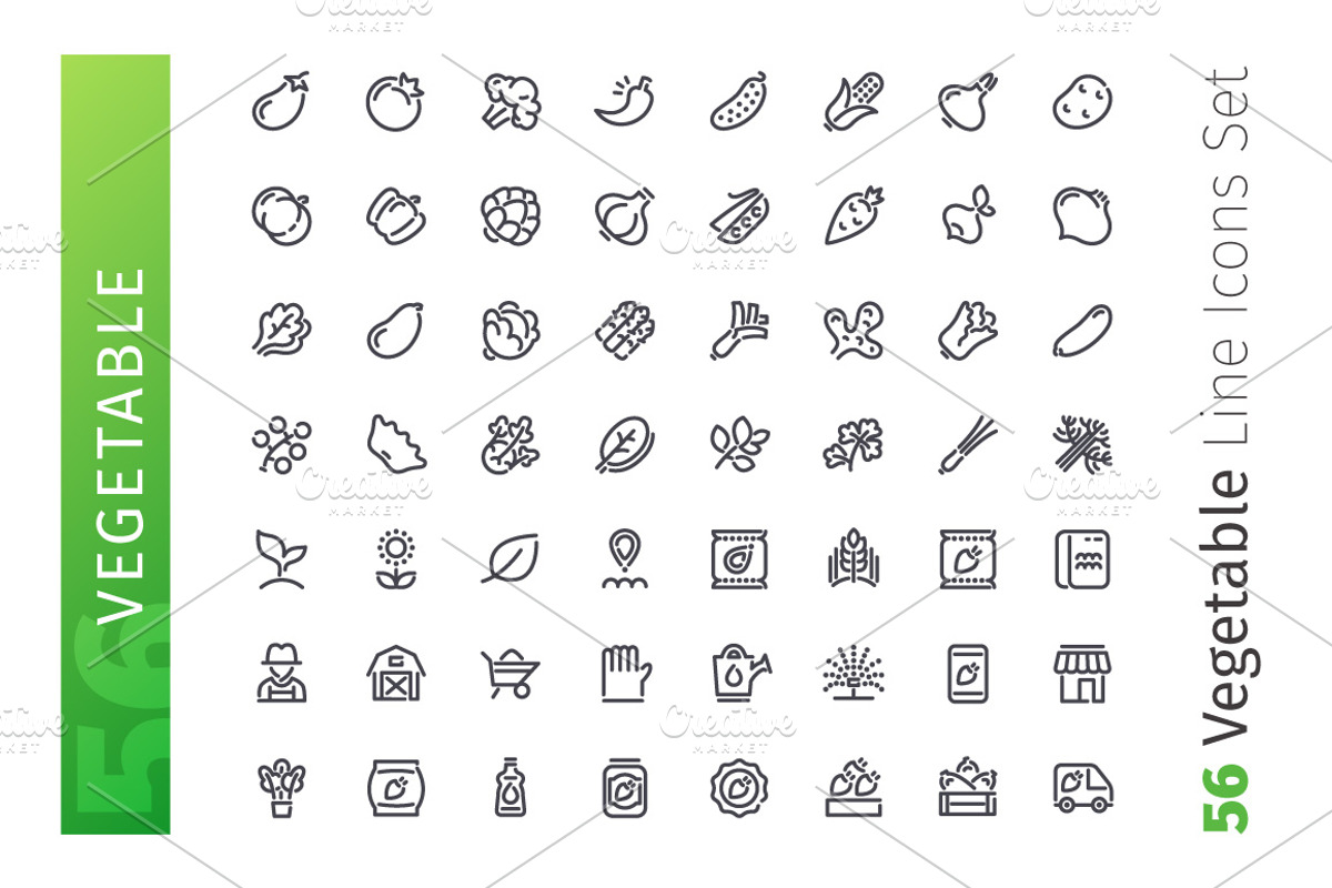 Vegetable Line Icons Set, an Outline Icon by Voysla's Shop (Photo 2 of 4)