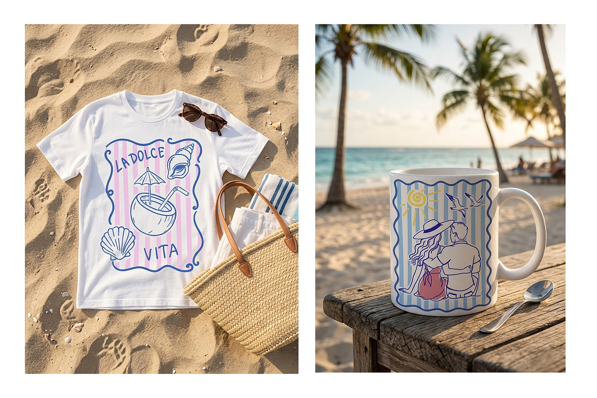 Mediterranean Summer & Stripe Beach, a Seasonal Illustration by Watercolor dreams (Photo 3 of 3)