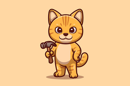 Cat Builder Cartoon Character Illust