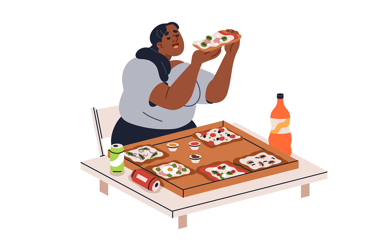 Fat people eating fast food set, a Food Illustration by Good Studio (Photo 2 of 7)