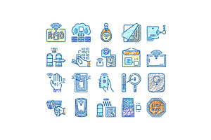 Rfid Chip Technology set Icons hand, an Object Illustration by pikepicture
