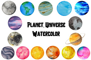 Watercolor Planet, Universe Clipart