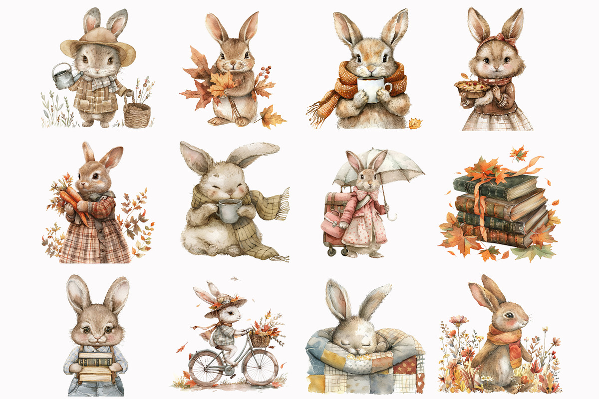 Autumn Rabbits Clipart, an Illustration by Design Market (Photo 3 of 5)