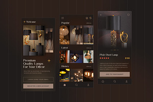 Luxury Lamps Ecommerce Mobile UI Kit