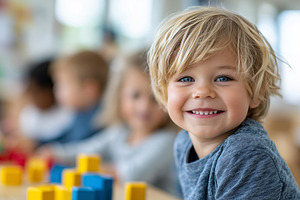 Smiling preschool child playing with, a Person Photo by MistyDay