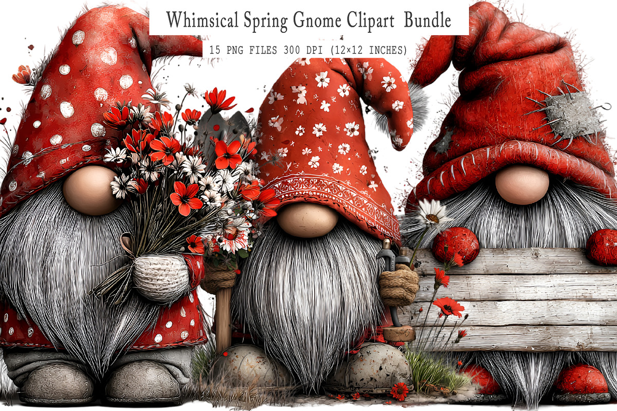 Whimsical Spring Gnome Clipart, an Illustration by GatewayDesign (Photo 1 of 3)