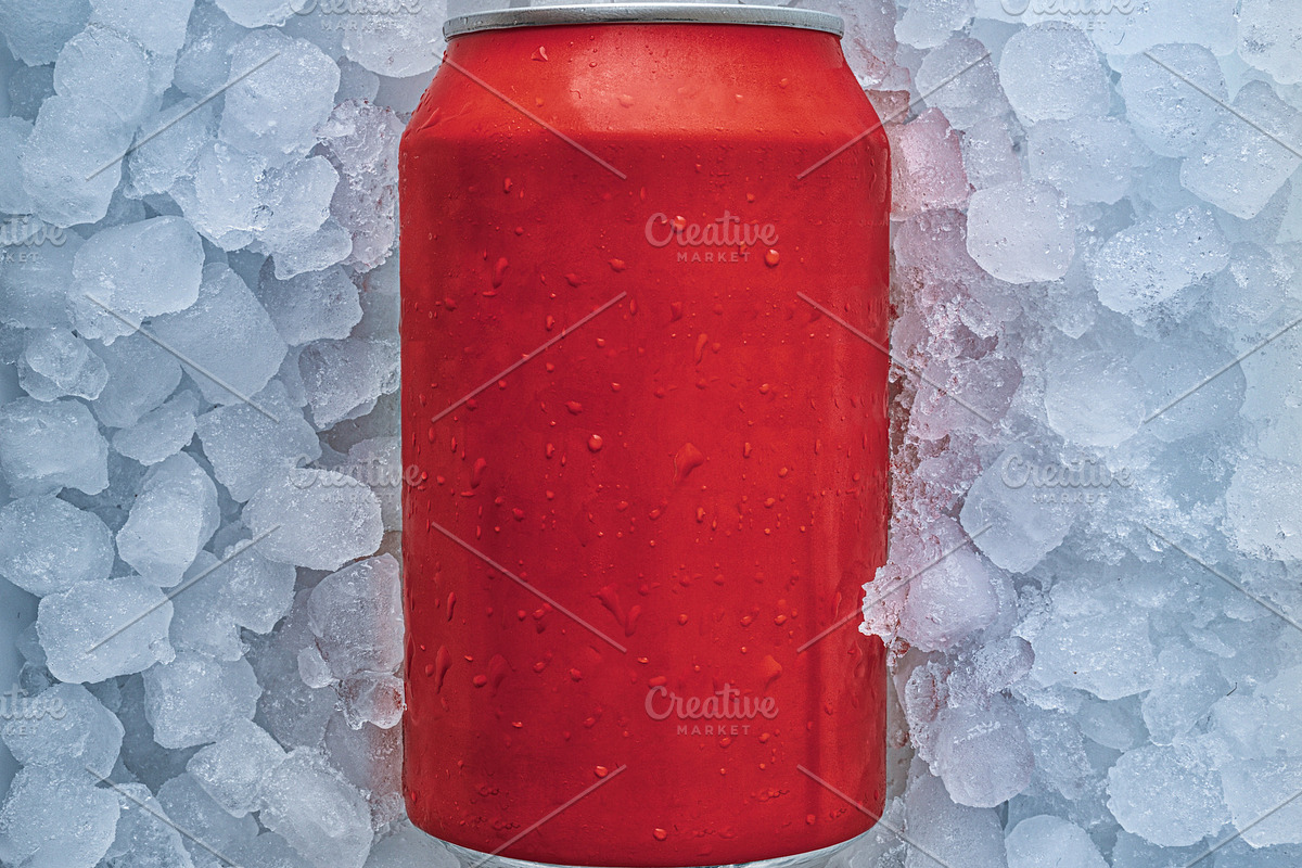 Red can of soda buried in pile of ice cubes, a Food & Drink Photo by Davizro's Market (Photo 1 of 2)
