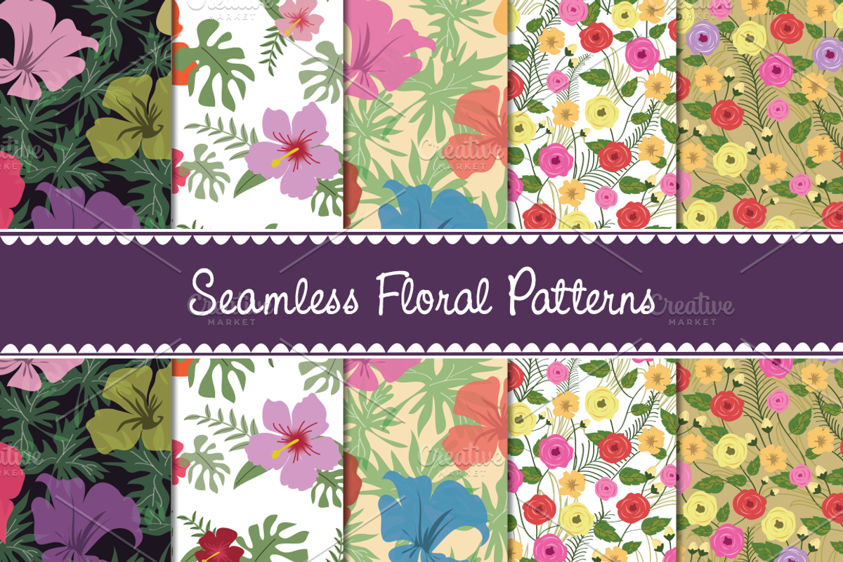 Colorful Seamless Floral Patterns, a Pattern Graphic by wowpatterns (Photo 1 of 4)