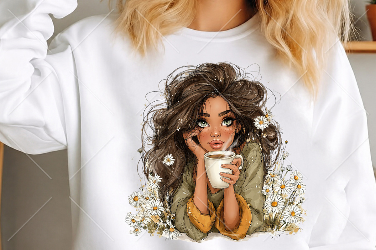 Whimsical Coffee Girl Clipart Bundle, a Seasonal Illustration by Canvas Craft (Photo 5 of 10)