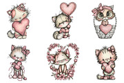 Whimsical Valentine Cats Clipart, an Illustration by designcity5 (Thumbnail 2 of 5)