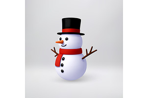 3d cartoon snowman wearing black hat, an Object Illustration by Abscent