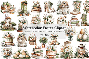 Watercolor Easter Clipart Bundle, an Illustration by DreamCafeArt
