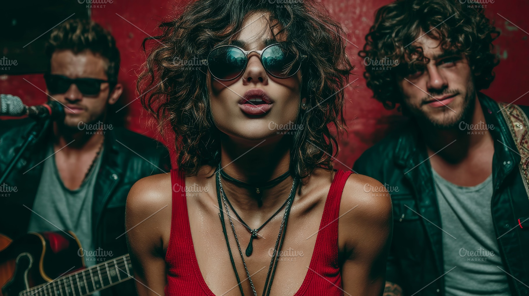 Musicians performing in a vibrant atmospheric setting with stylish outfits and, a Photo by AS photostudio