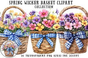 Spring Wicker Basket Clipart, an Illustration by OK Design