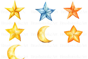 Watercolor Night Sky Clipart, Moon