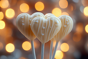 White chocolate hearts shaped on lights background, a Holiday Photo by AlyaAnd