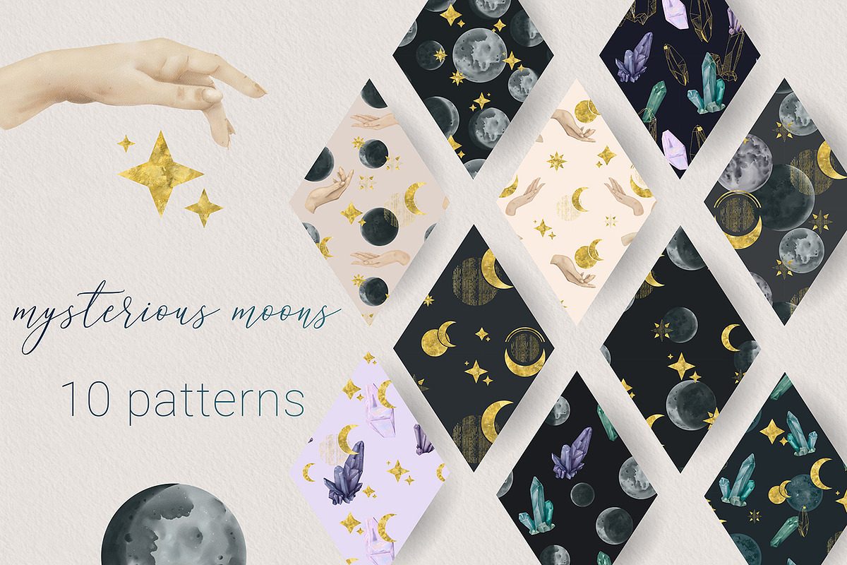 Mysterious Moons. 10 PATTERNS, a Pattern Graphic by HmarkaShop (Photo 1 of 3)