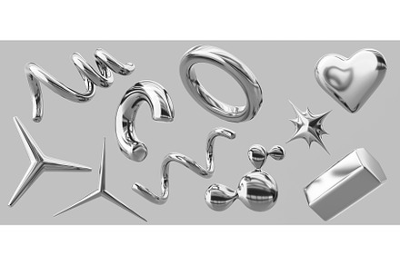 Chrome y2k abstract shapes 3d render, an Object 3D Model by Marozhkastudio