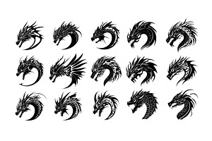 Black ink sketch dragons heads, an Object Illustration by Stock-Smart-Start