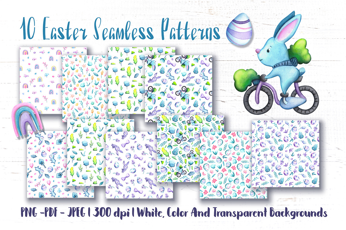 Watercolor Easter Seamless Patterns, a Pattern Graphic by RabbitAndPencil (Photo 1 of 6)
