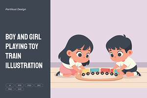 Boy and Girl Playing Toy Train, a Person Illustration by Partikusi Design