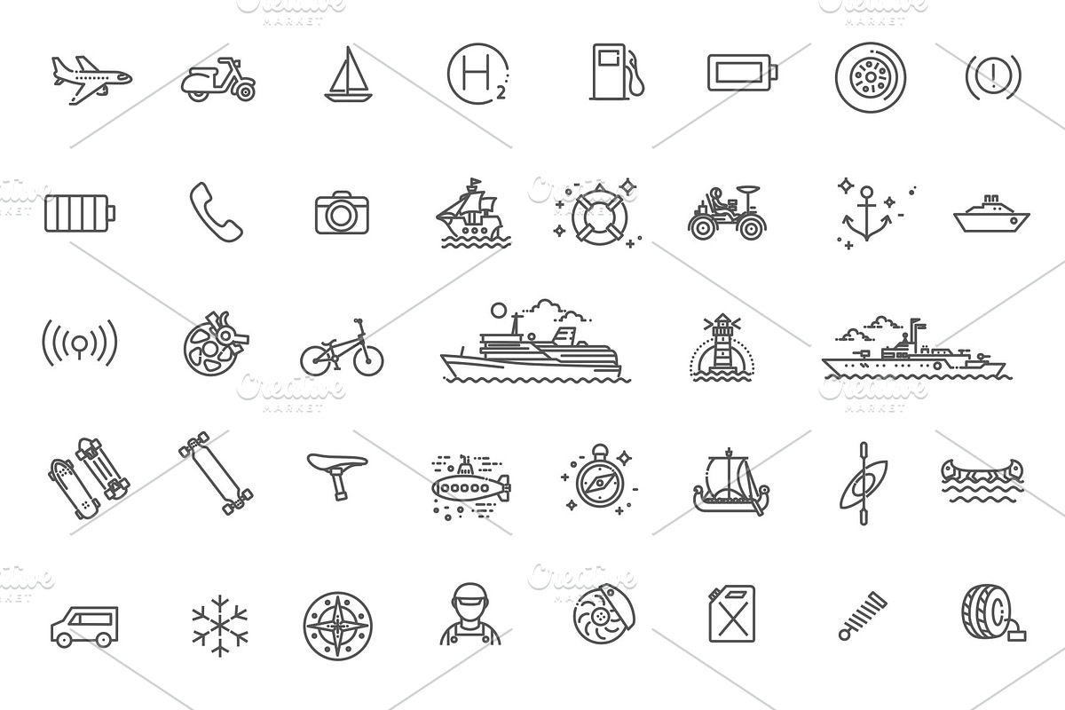 Transport Outline icons, a Transportation Illustration by Tettygreen (Photo 2 of 4)
