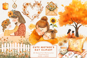 Cute Mother's Day Clipart, an Illustration by NadiaTheronArt