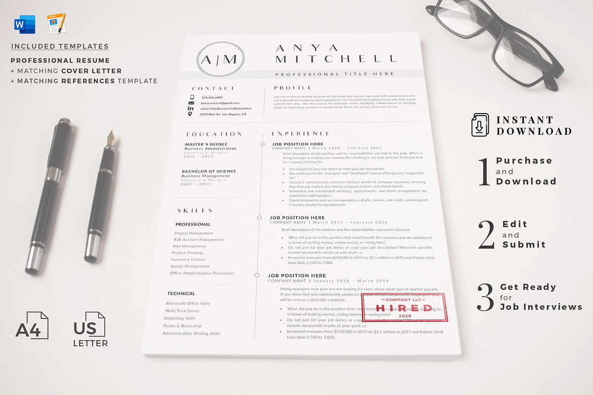 1, 2 and 3 Page Resume CV Design, a Resume Template by HIRED Design Studio (Photo 12 of 12)