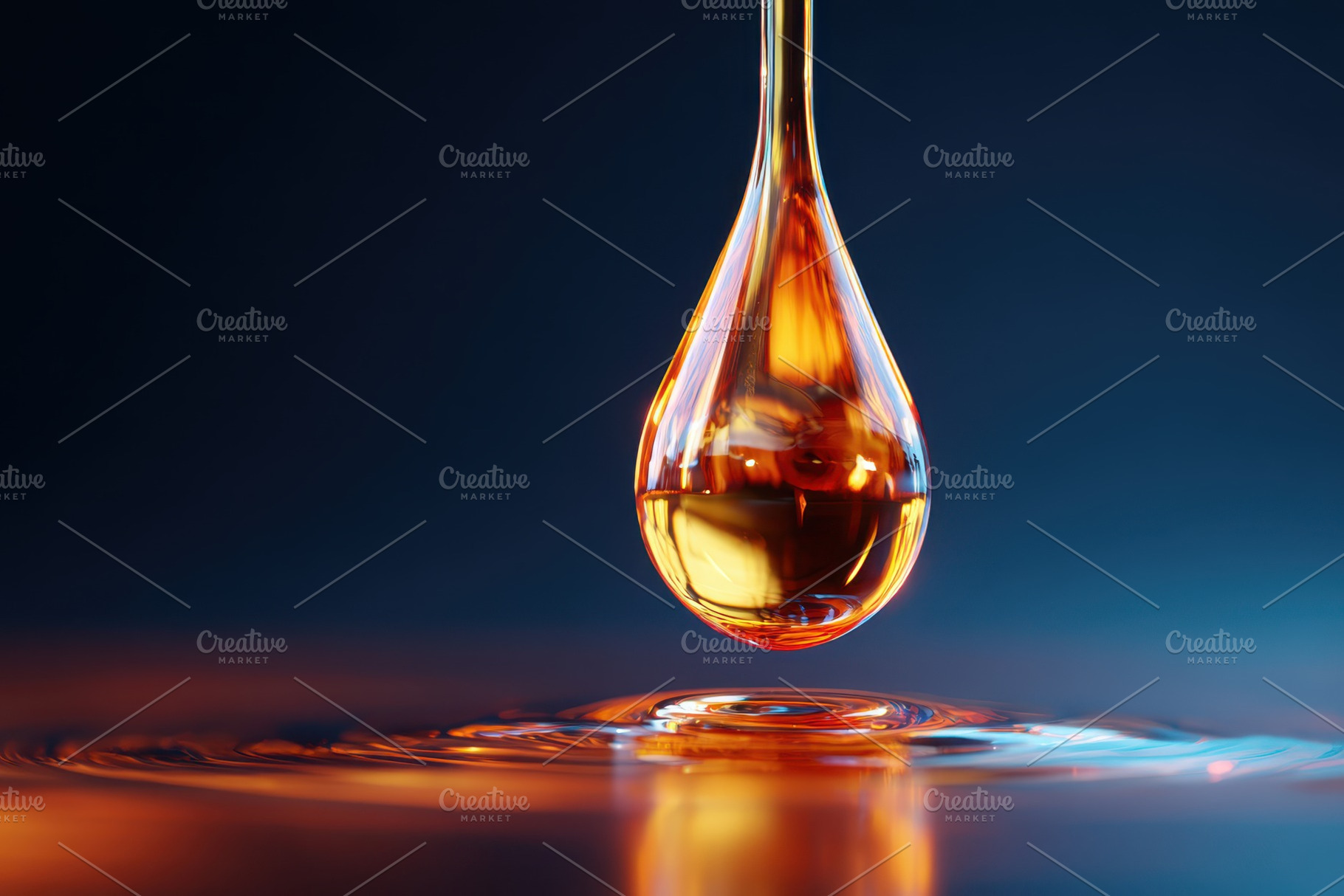 Golden droplet above rippling water, an Abstract Photo by AlyaAnd