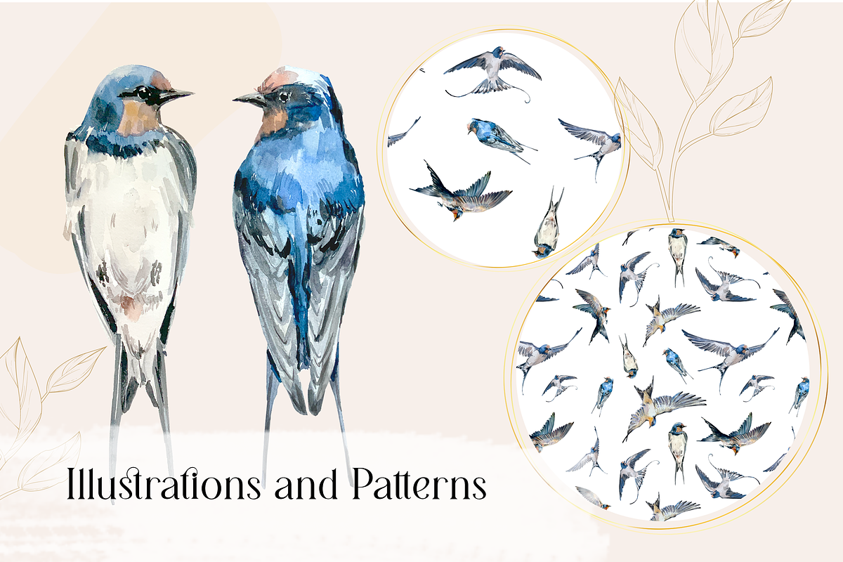 Swallows Watercolour Set, a Decorative Illustration by Tati Bordiu (Photo 3 of 6)