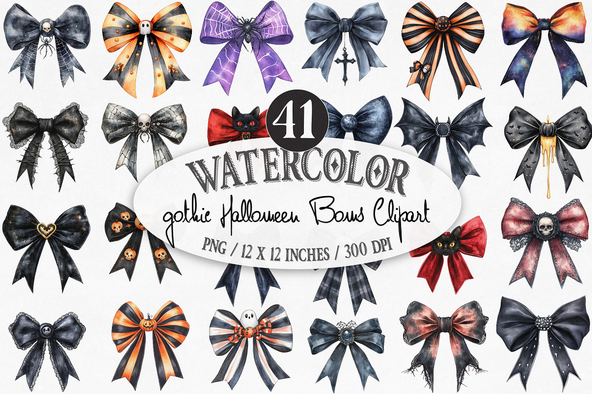 Gothic Halloween Bows Clipart, an Illustration by Designking (Photo 1 of 4)
