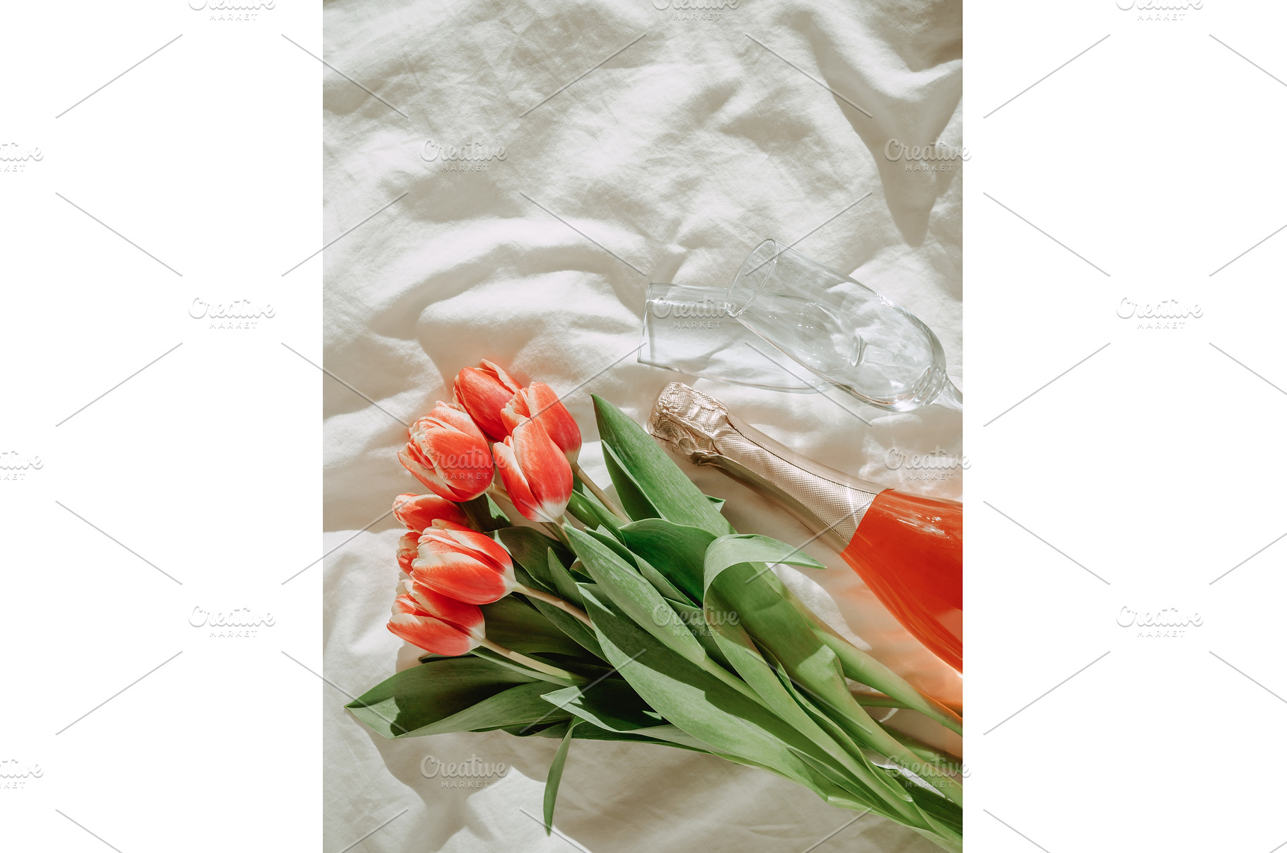 Bunch of red tulip and rose wine on, a Holiday Photo by Fascinadora