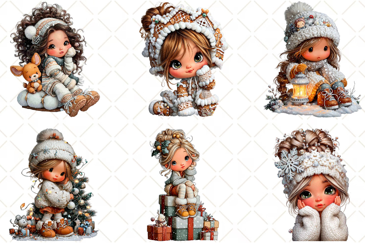 Whimsical Christmas Girls Clipart, an Illustration by Black Bird Studio (Photo 3 of 6)