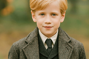 Young boy looking at the camera, wearing an old fashioned outfit, a Person Photo by Studio ANNA