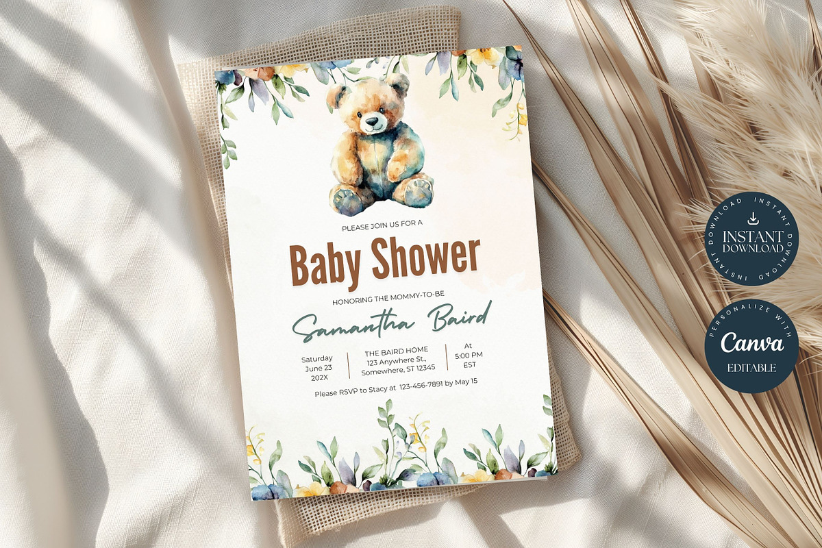 Teddy Bear Baby Shower Invitation, an Invitation Template by Tracia Creative (Photo 4 of 4)
