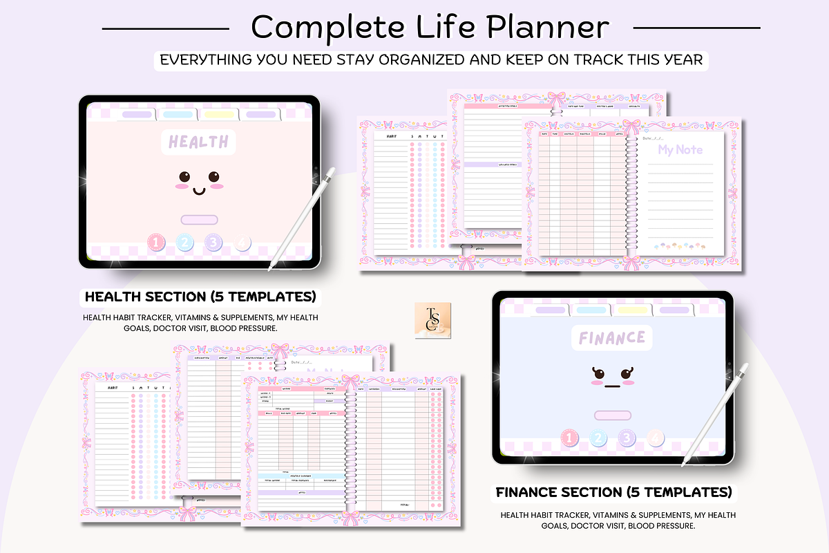 Pink Pastel Portrait Digital Planner, a Stationery Template by Tas Creative Studio (Photo 9 of 13)