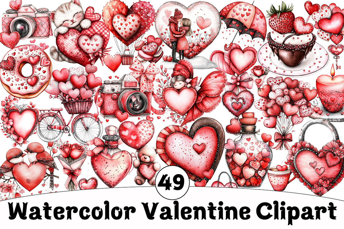 Watercolor Valentine Clipart, an Illustration by Design Market (Photo 1 of 5)