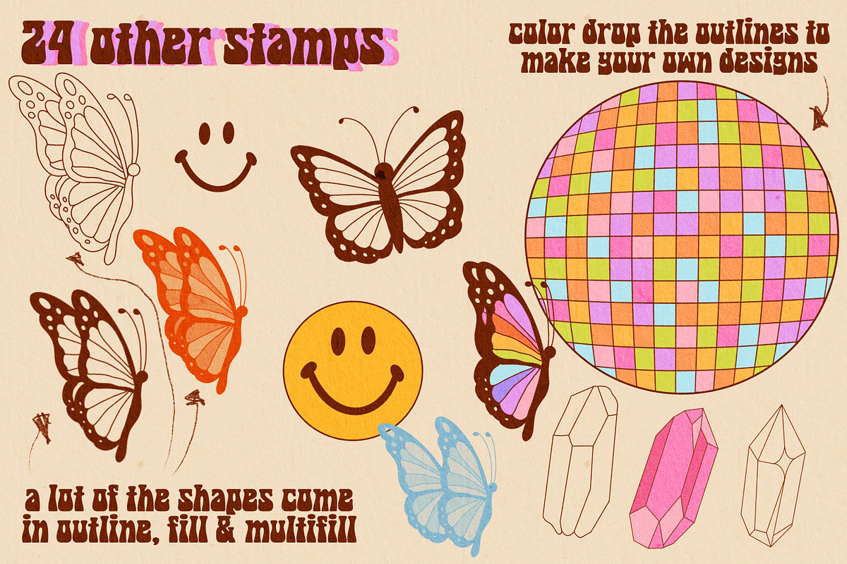 Groovy Procreate Stamp Brush Set, a Brush Add-On by Dear Darling Design