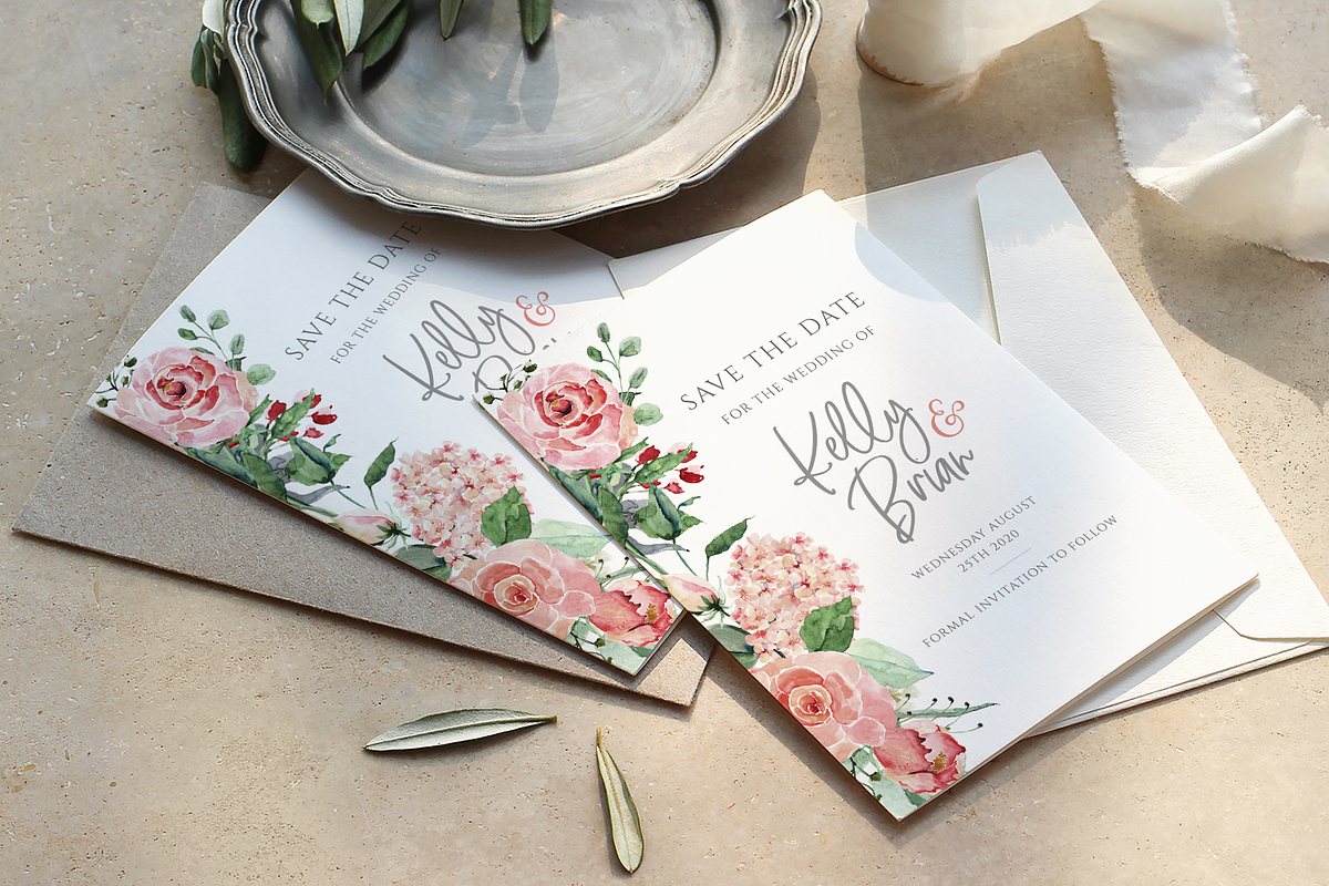 Pink watercolour floral wedding set, an Invitation Template by R Whitehurst Design (Photo 2 of 4)