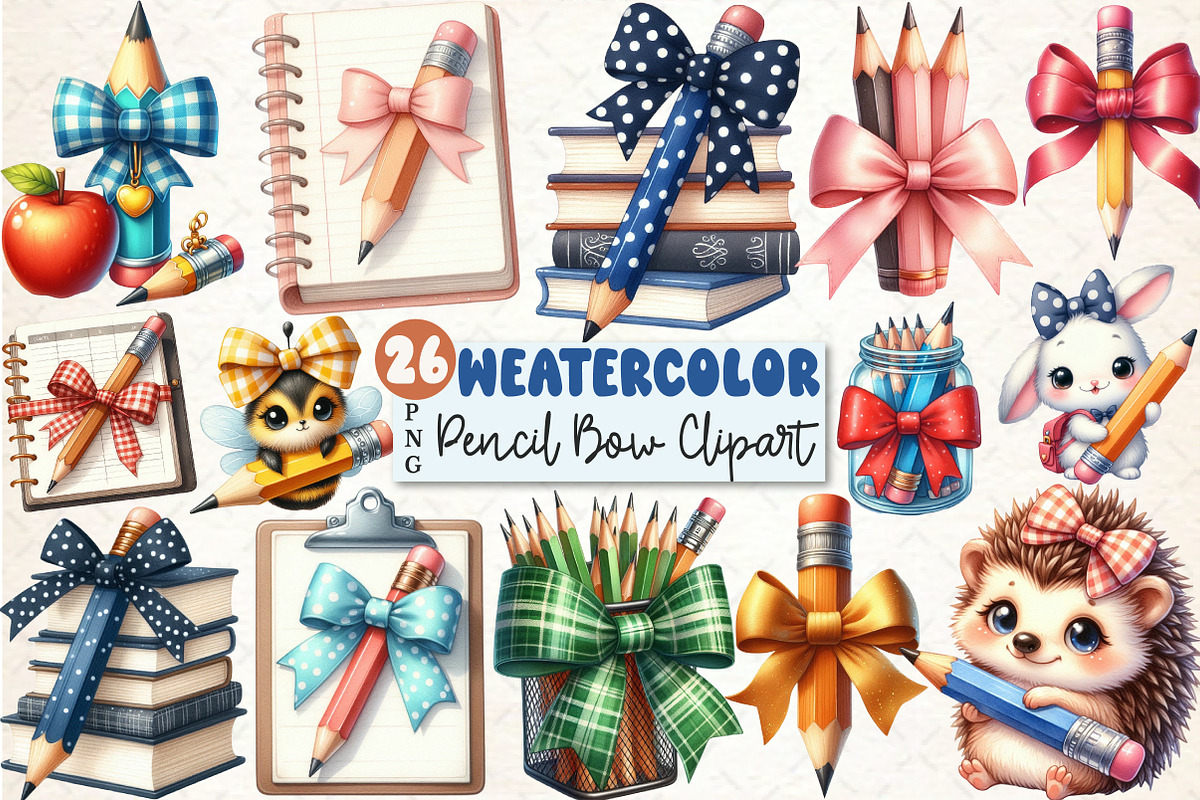 Pencil with Bow Back to School Clipa, a Seasonal Illustration by Rose Art (Photo 1 of 4)