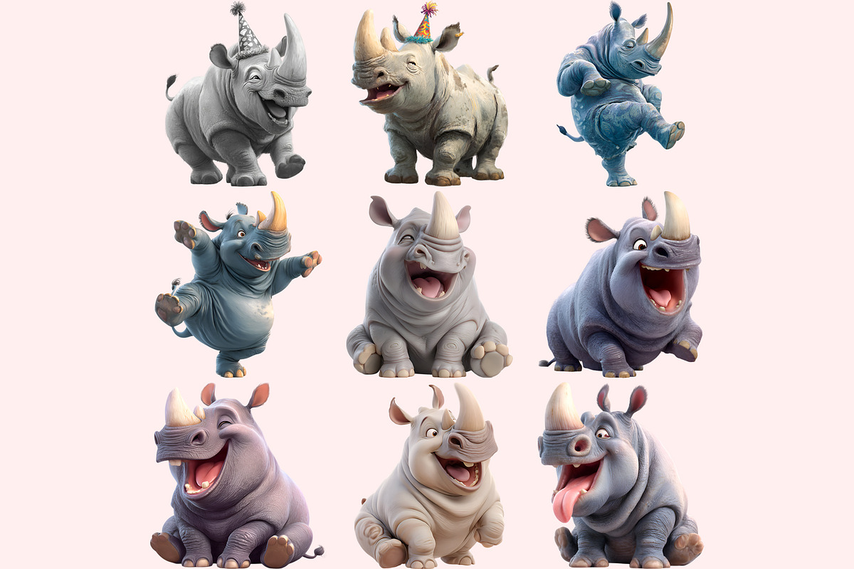 Funny Rhino Clipart PNG Bundle, a Graphic by M9 Design (Photo 2 of 10)