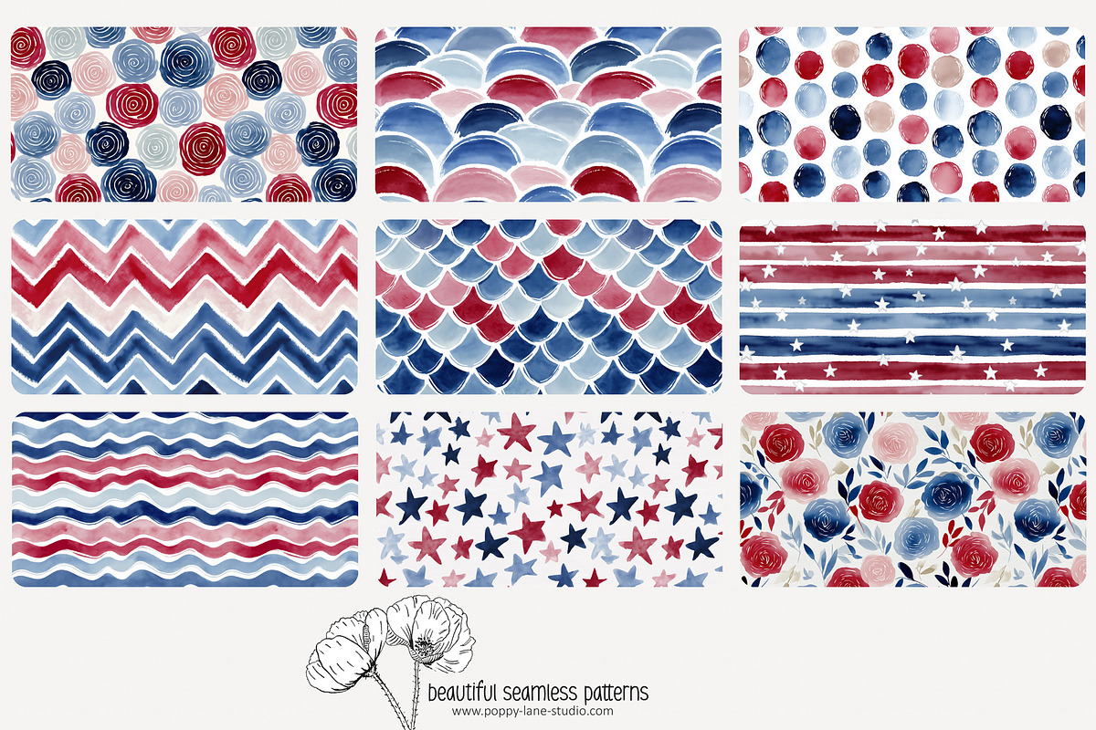 70 red white blue seamless pattern, a Pattern Graphic by Poppy Lane Studio (Photo 9 of 10)